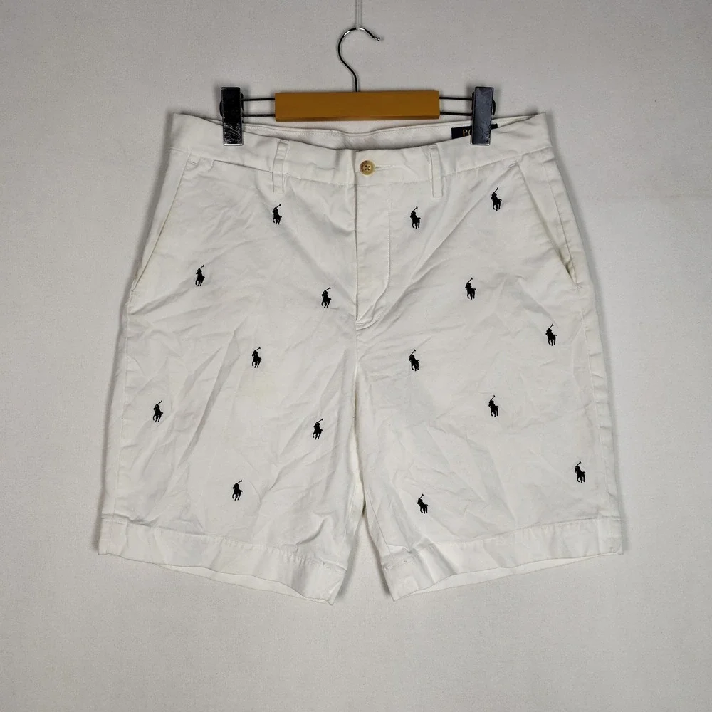 Polo Ralph Lauren Mens White Pony Embroidered Stretch Classic Fit Shorts 32